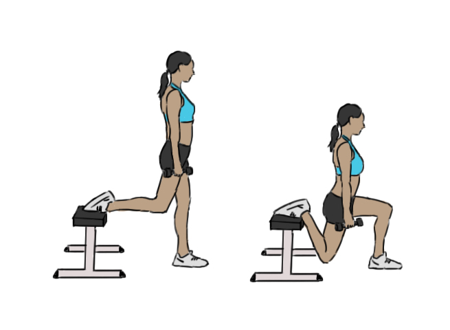 Banc de musculation ou chaise pour cet exercice du squat bulgare avec mouvement et flexion du genou