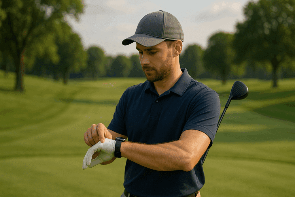 Joueur de golf regardant sa montre GPS