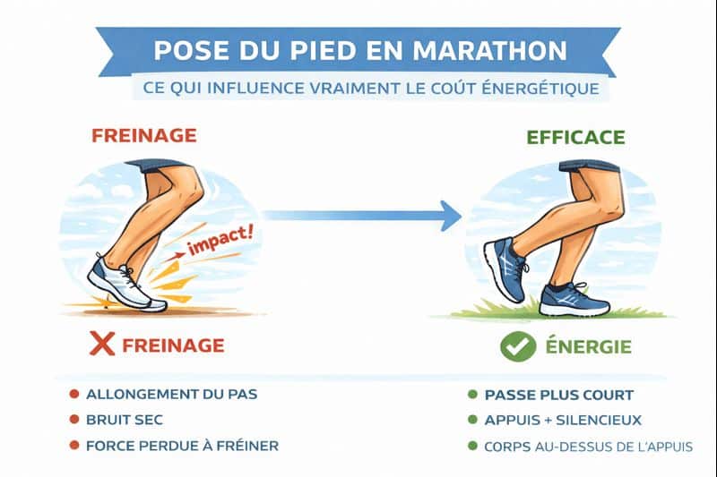 Pose du pied et foulée sur marathon