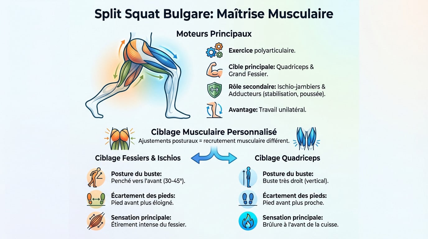 Anatomie musculaire fente bulgare quadriceps et fessiers