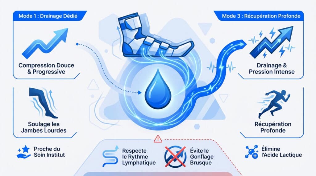 Infographie expliquant le fonctionnement du drainage lymphatique Jolt pour la récupération musculaire et les jambes.
