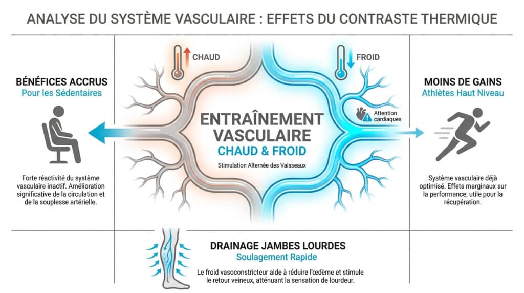 Schéma illustrant les effets de l'alternance chaud/froid sur le système vasculaire selon le profil de l'individu.